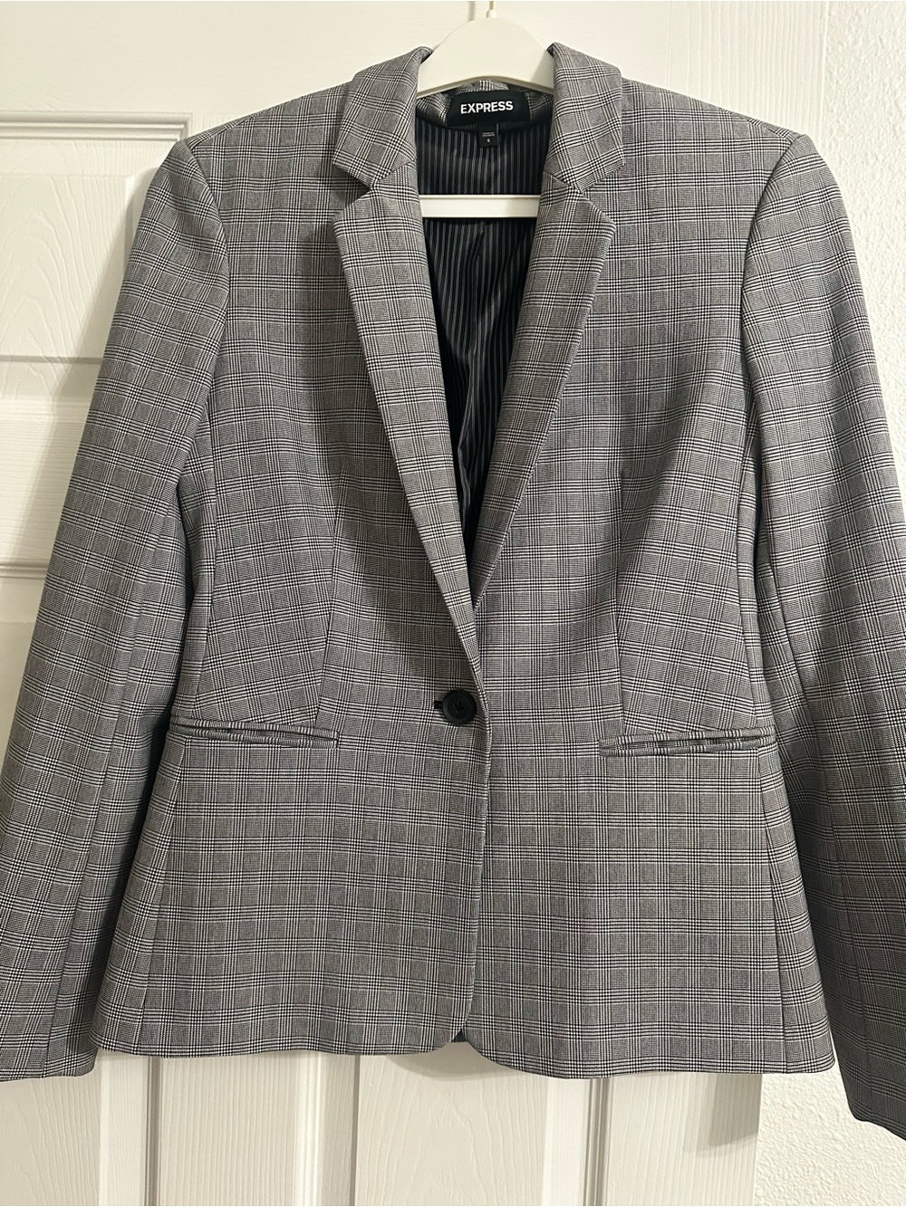 Express Gray Glen Plaid Single-Button Blazer